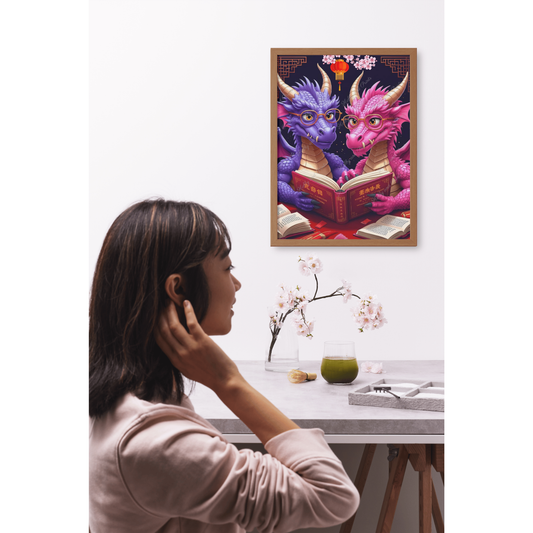 lustiges Drachenpaar beim Lesen