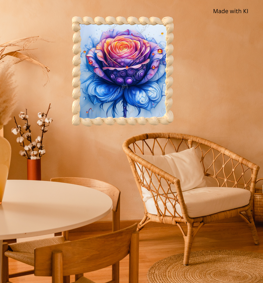 Bunte Rose in gelb blau