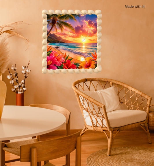 Tropischer Sonnenuntergang – Exotischer Strand mit Hibiskus & Palmen