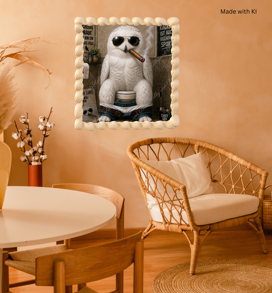 rauchende Eule auf ihrem Toilettenthron