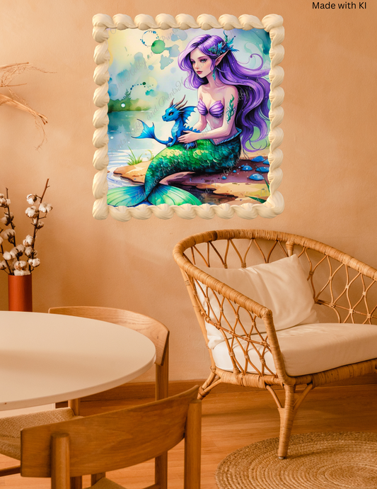violette Meerjungfrau mit blauen Babydrachen
