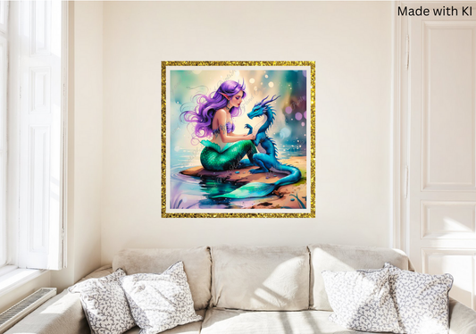 Meerjungfrau mit blauen Drachen