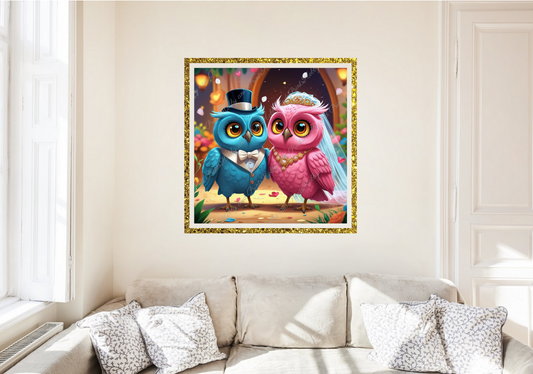 zwei Hochzeitseulen in blau und pink