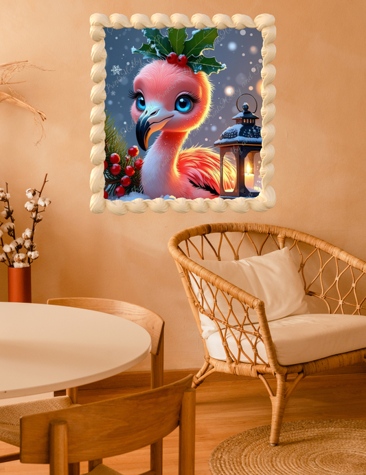 Babyflamingo im Winter mit blauen Augen
