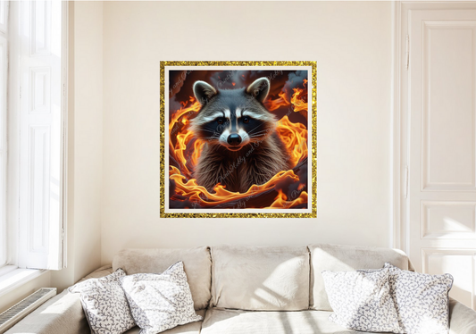 Waschbär im Flammenwirbel