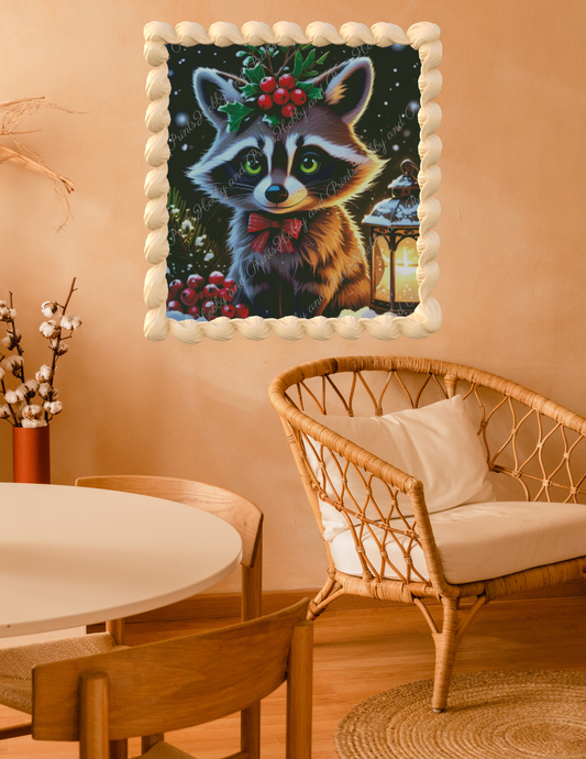 kleiner Waschbär mit grünen Augen im Schnee