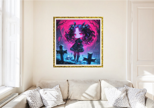 Comic Gothic-Mädchen mit Kreuzen