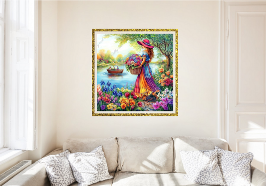 Frau in lebendiger Flusslandschaft