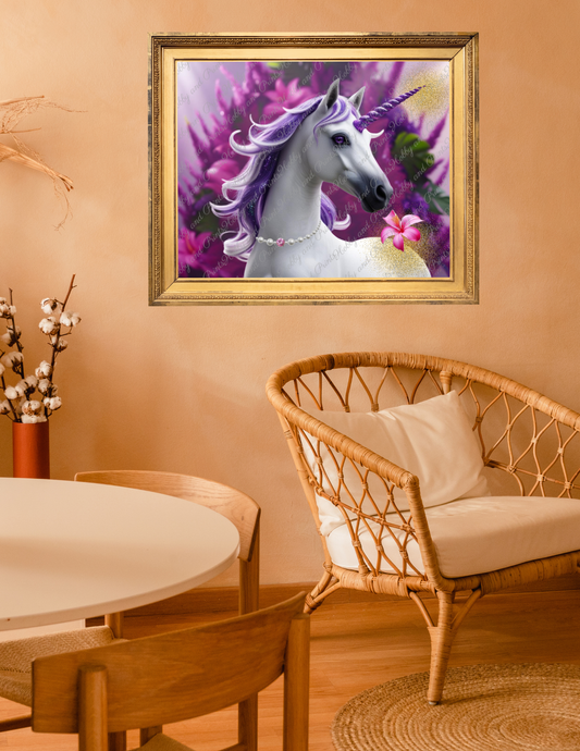 Melody - elegantes Einhorn mit violetten Horn und Mähne