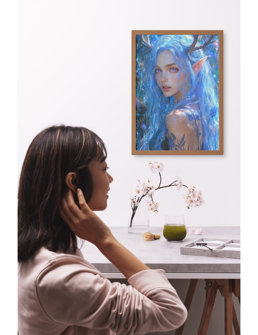 mystische Elfe mit blauen Haaren
