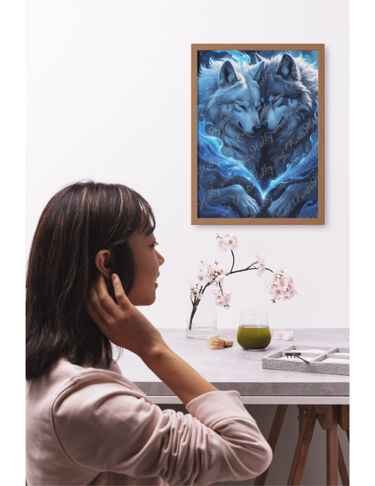 süßes Wolfspärchen im blauen Herz