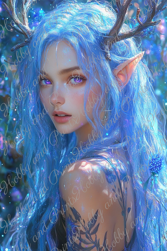 mystische Elfe mit blauen Haaren
