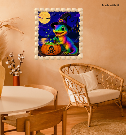 Halloween Echse mit Hexenhut