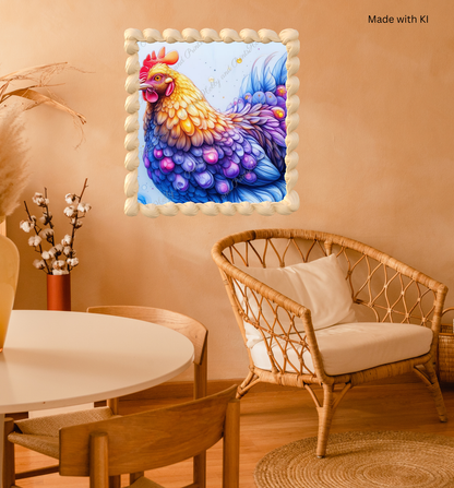 Buntes Huhn in gelb blau