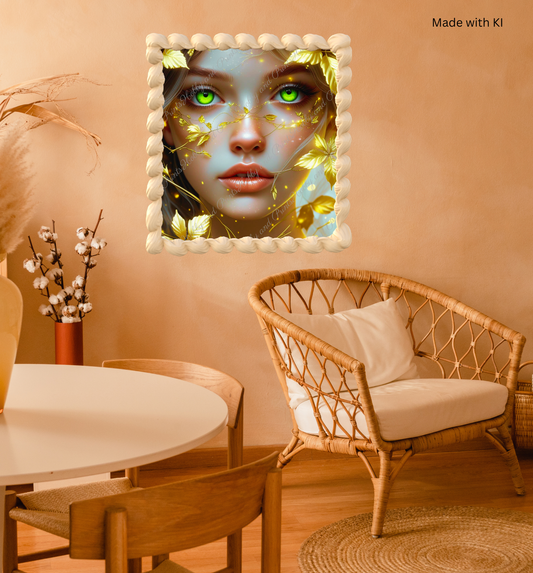 Magisches Frauenportrait Kathleen mit goldenen Blättern & leuchtenden Augen