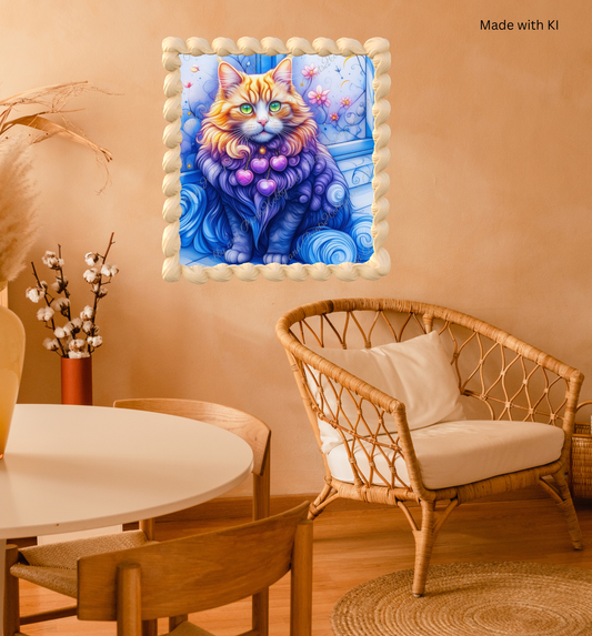 Bunte Katze in gelb blau