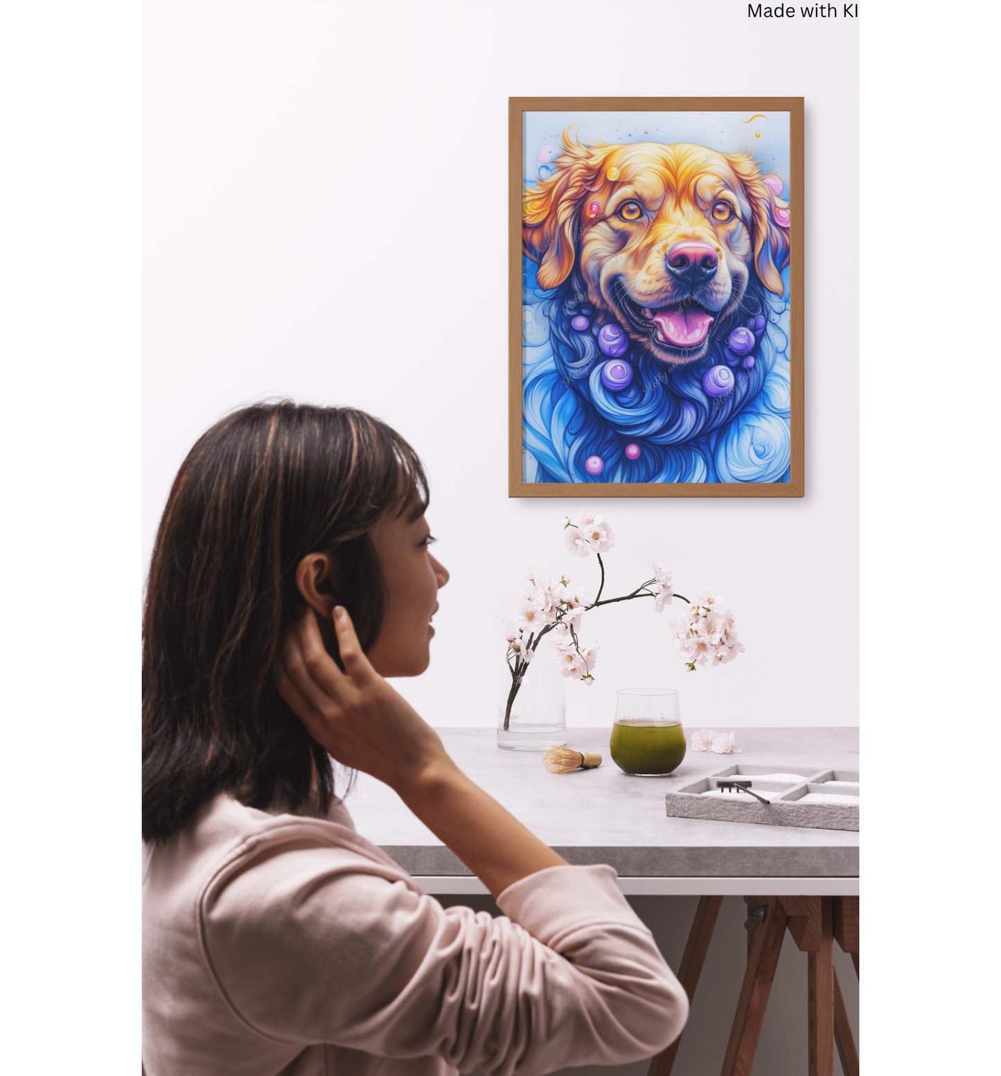 Bunter Hund in gelb blau