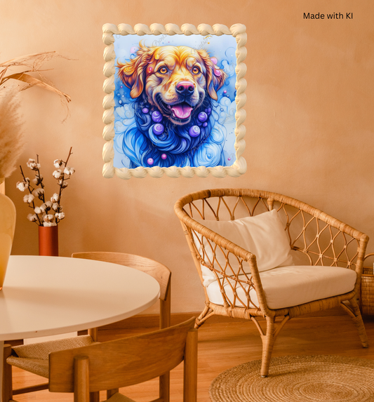 Bunter Hund in gelb blau