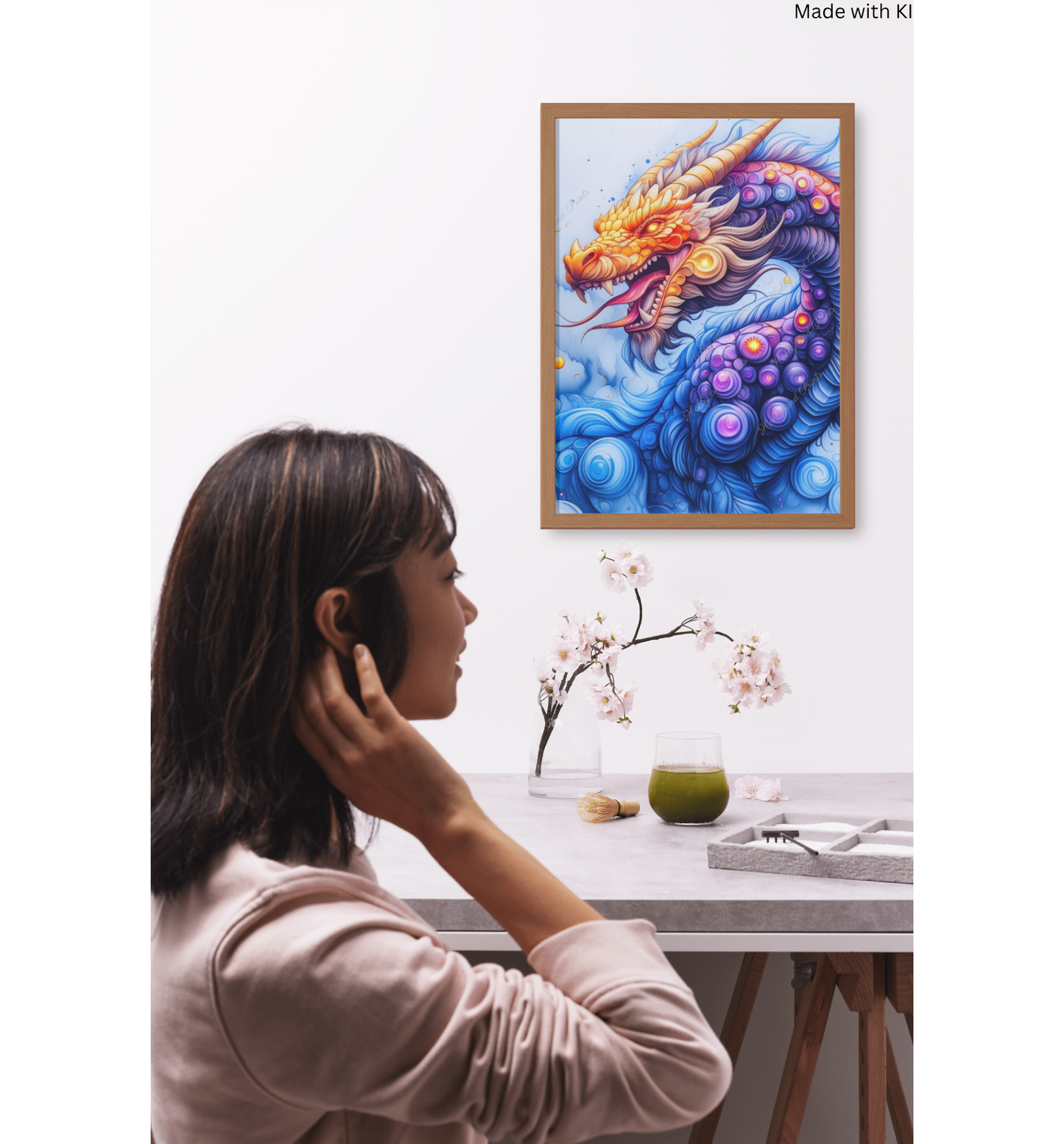 Bunter Drache in gelb blau