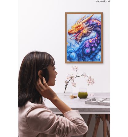 Bunter Drache in gelb blau