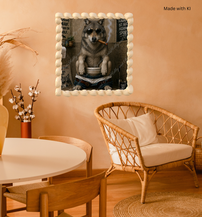 rauchender Wolf auf seinem Toilettenthron