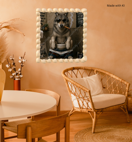 rauchender Wolf auf seinem Toilettenthron