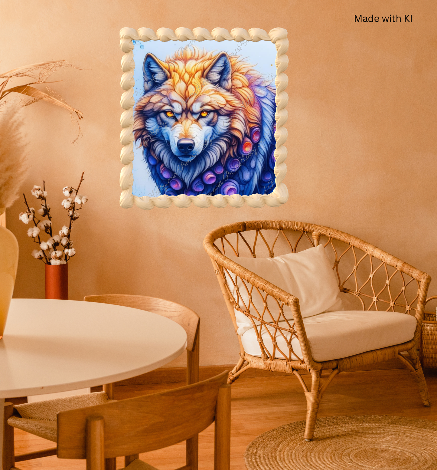 Bunter Wolf in gelb blau