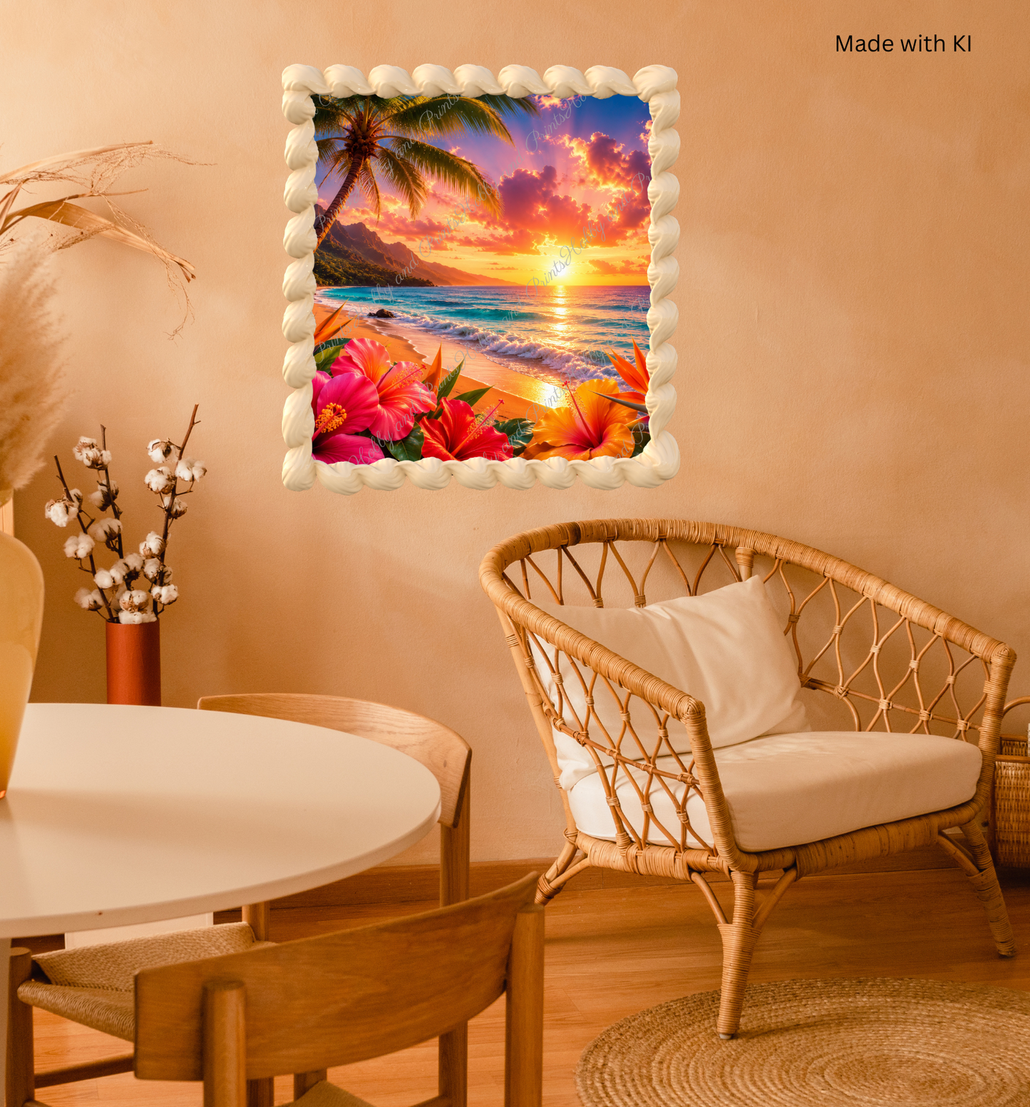 Tropischer Sonnenuntergang – Exotischer Strand mit Hibiskus & Palmen