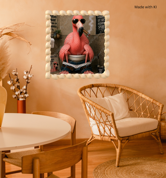 rauchender Flamingo auf seinem Toilettenthron