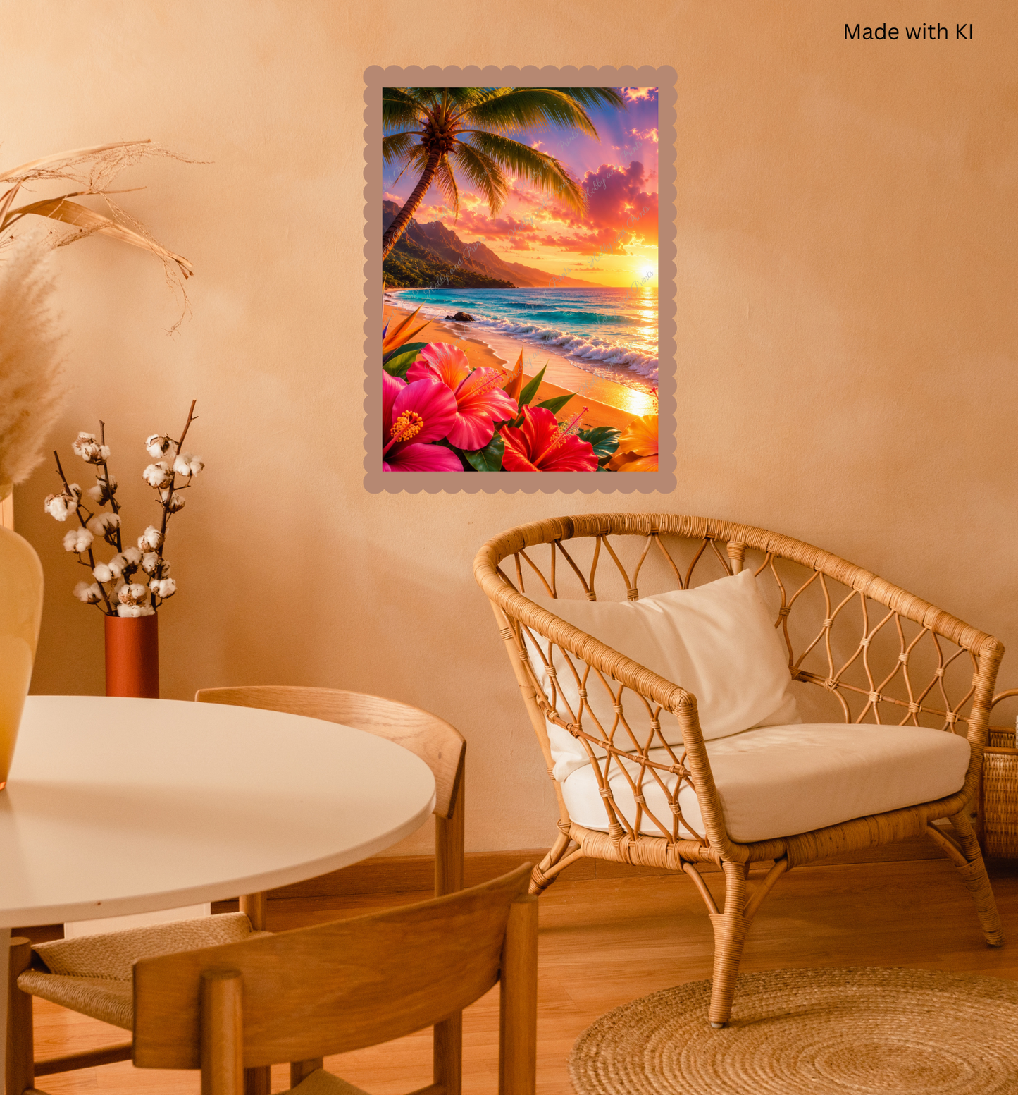 Tropischer Sonnenuntergang – Exotischer Strand mit Hibiskus & Palmen