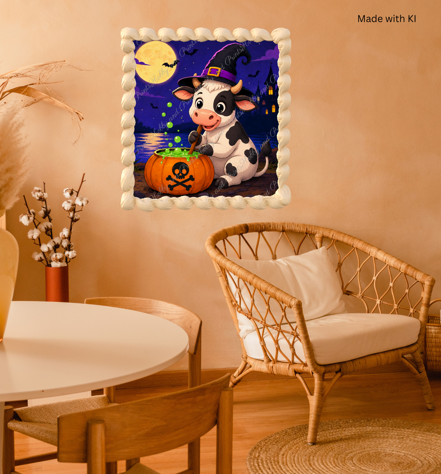 Halloween Kuh mit Hexenhut