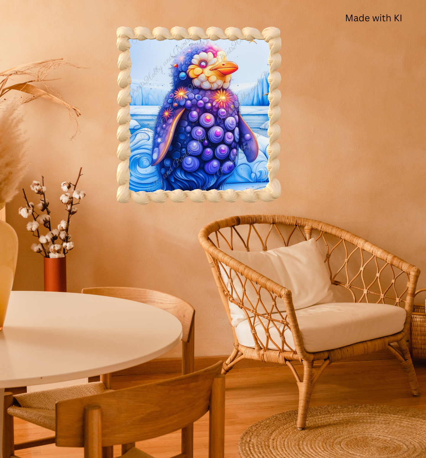 Bunter Pinguin in gelb blau