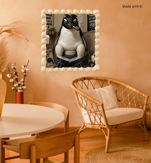 rauchender Pinguin auf seinem Toilettenthron