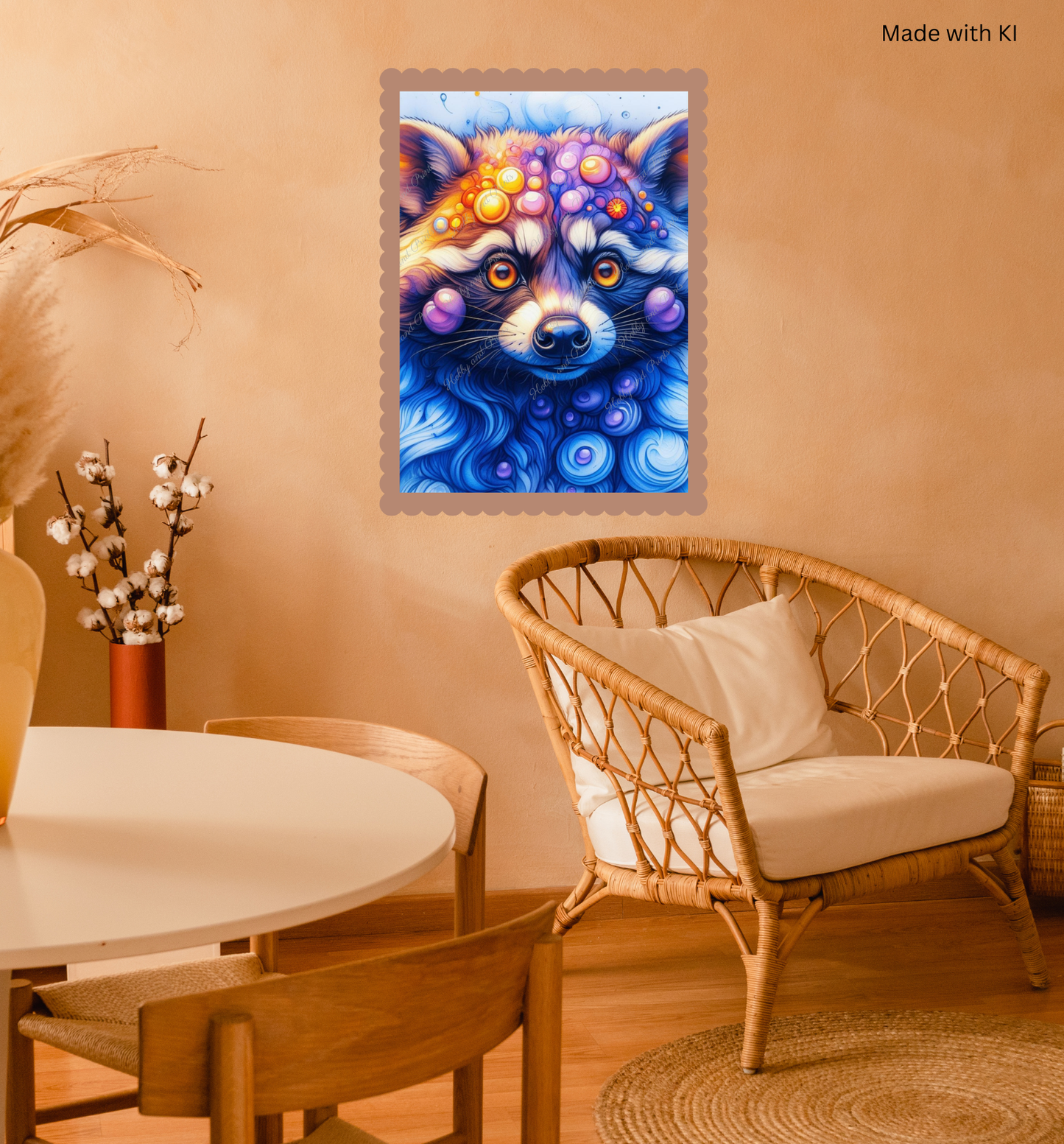 Bunter Waschbär in gelb blau