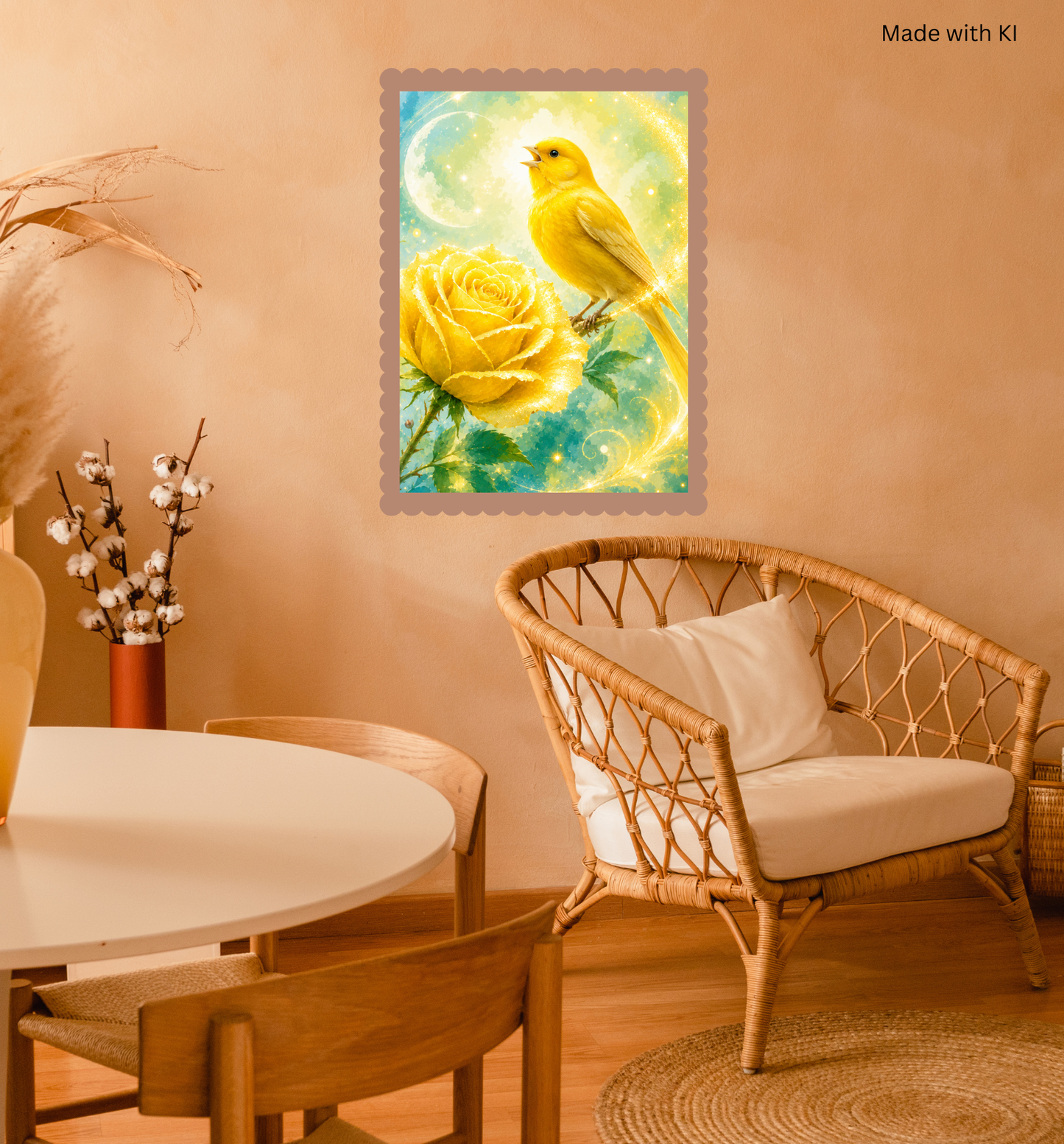 Gelber Kanarienvogel im mystischen Licht