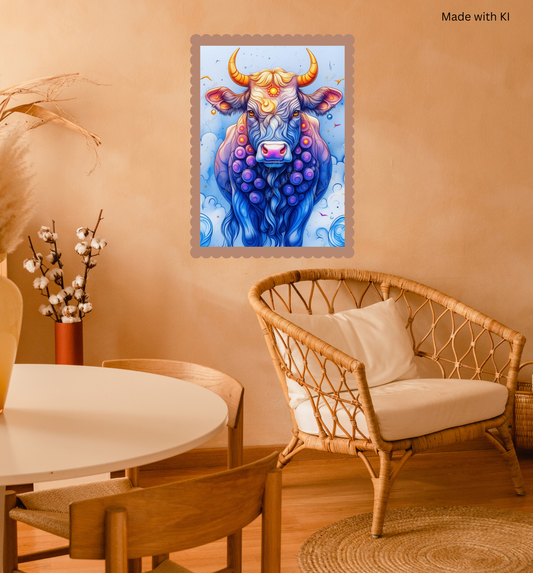 Bunte Kuh in gelb blau