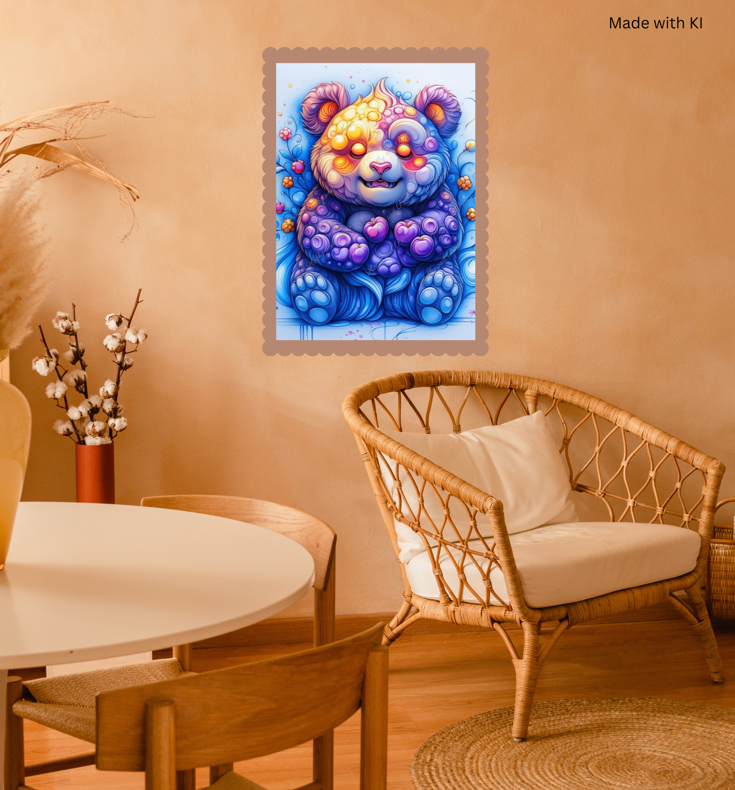 Bunter Pandabär in gelb blau