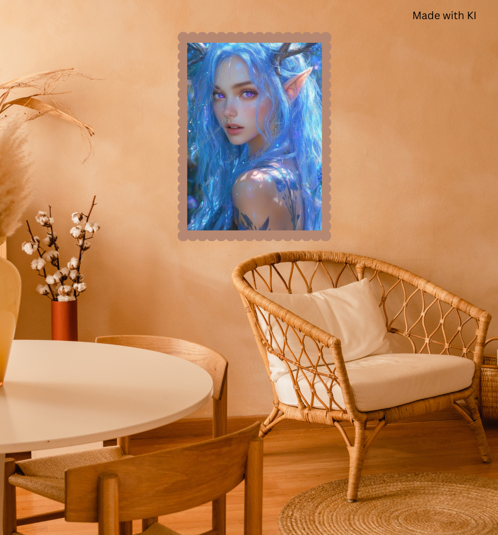 mystische Elfe mit blauen Haaren