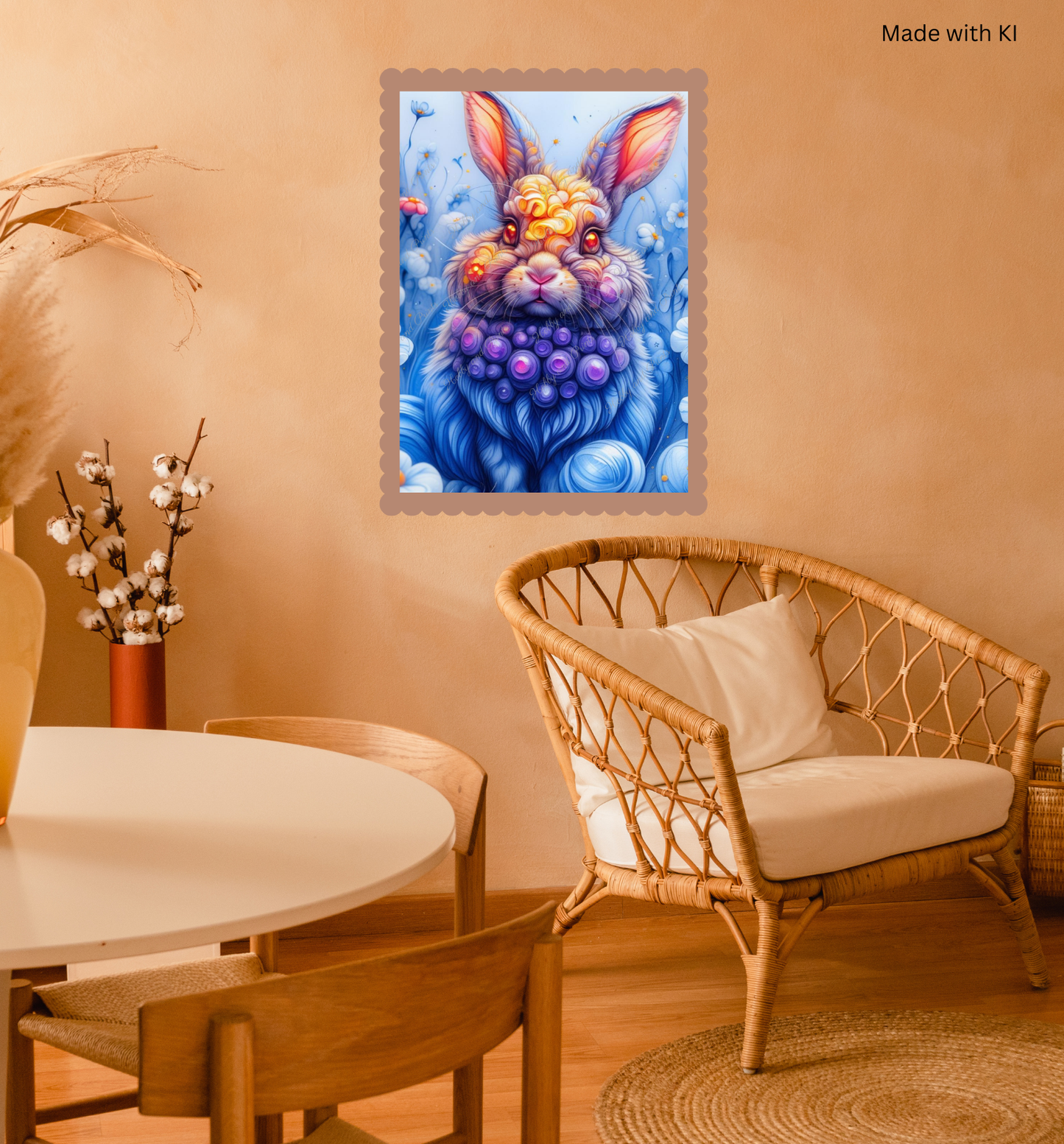 Bunter Hase in gelb blau
