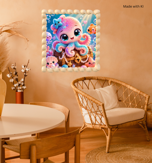 Süßer Oktopus mit Schatztruhe
