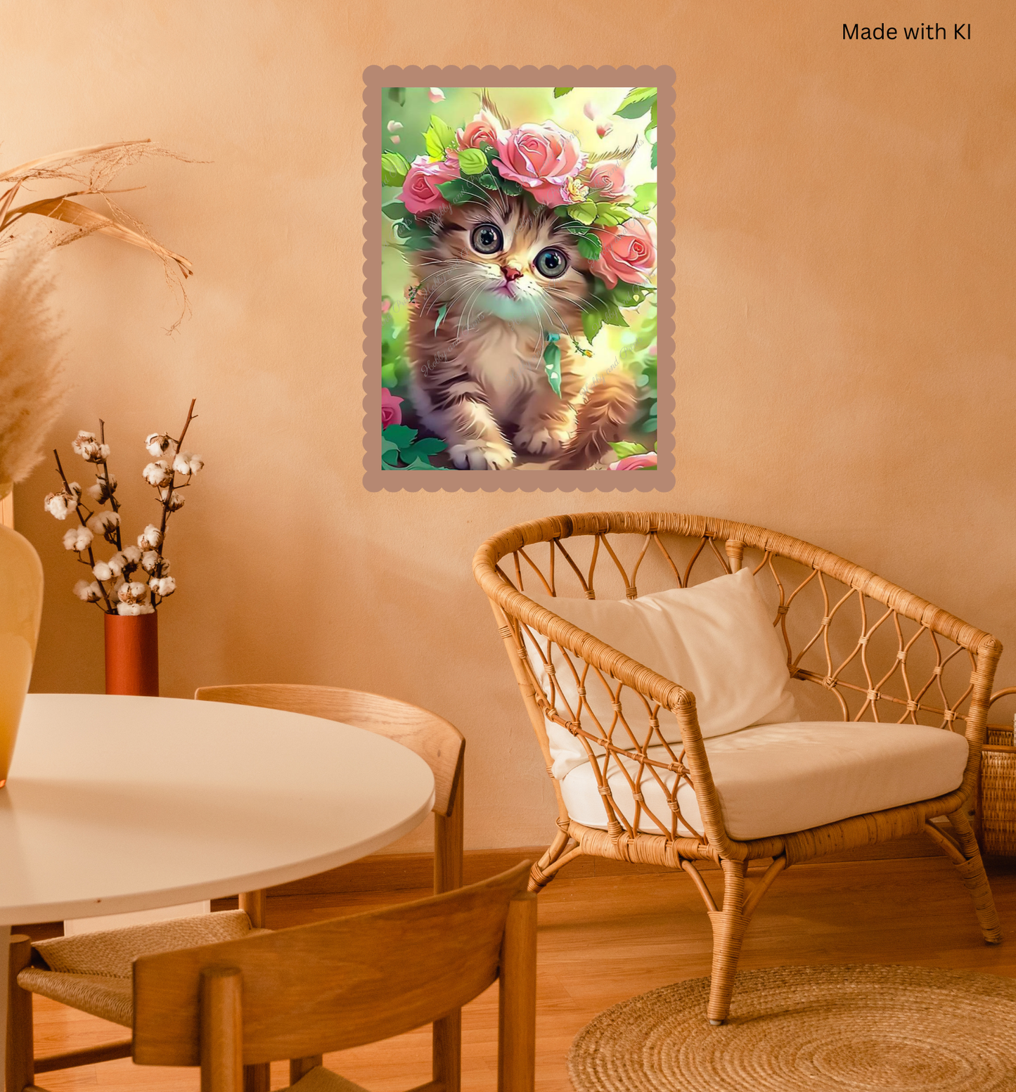 süße Katze mit Rosenkranz