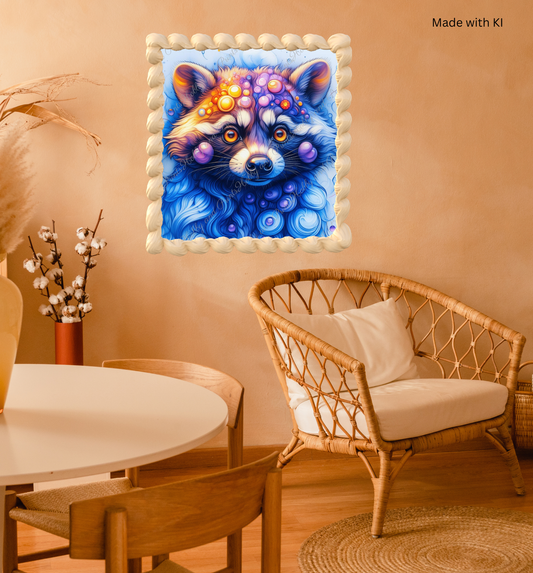 Bunter Waschbär in gelb blau