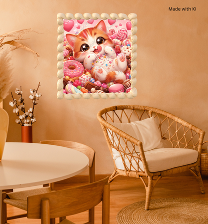 Süße Katze mit Süßigkeiten, Donuts & Bonbons
