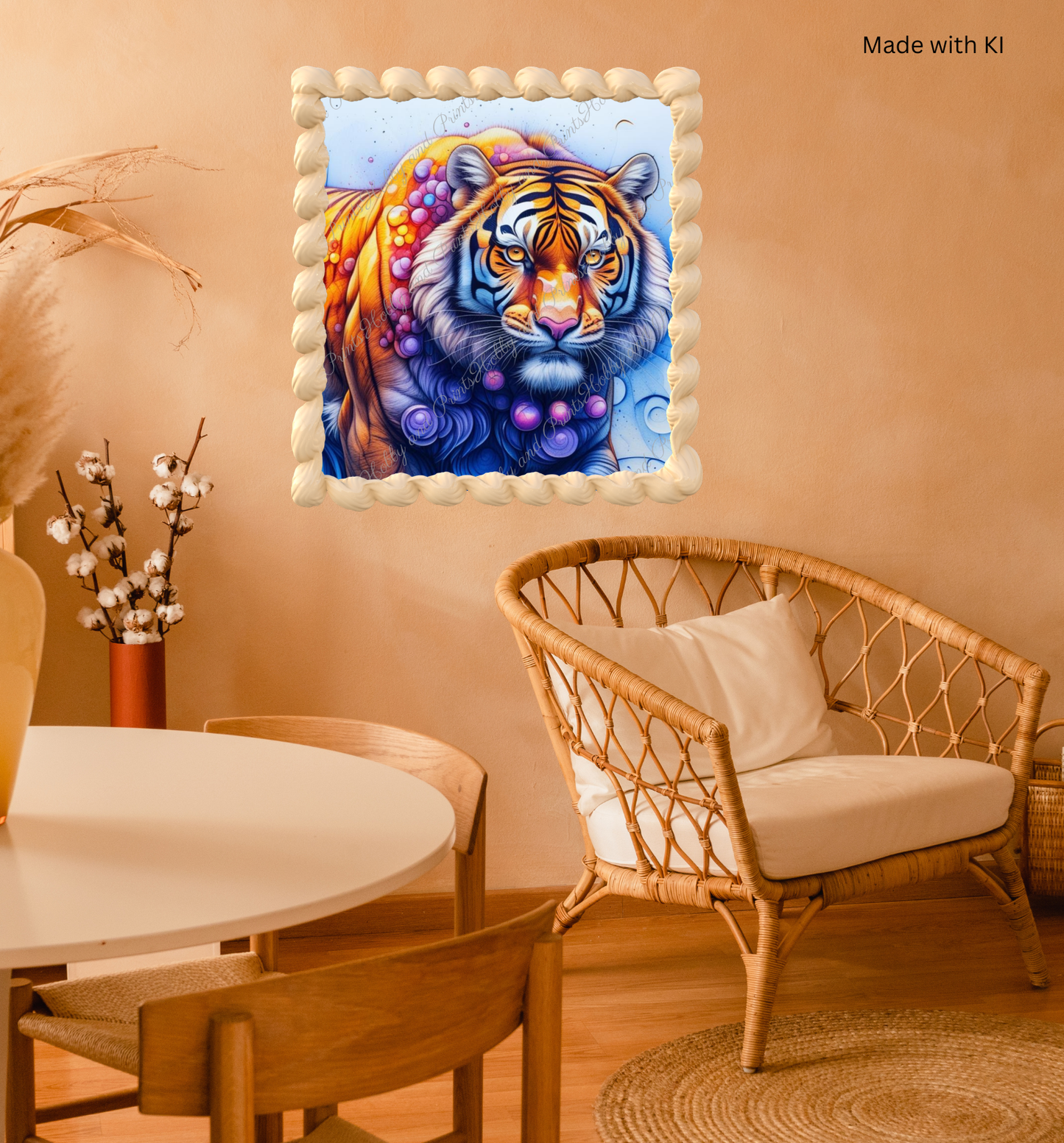 Bunter Tiger in gelb blau