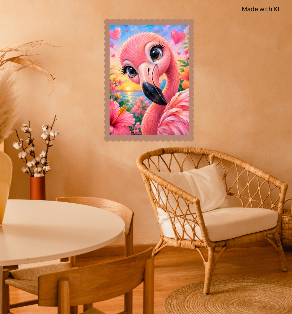Pinker Flamingo mit Blumen