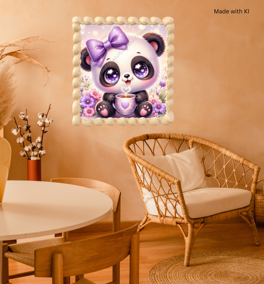 Panda mit lila Schleife & Kaffeetasse