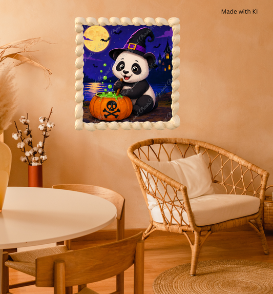 Halloween Pandabär mit Hexenhut