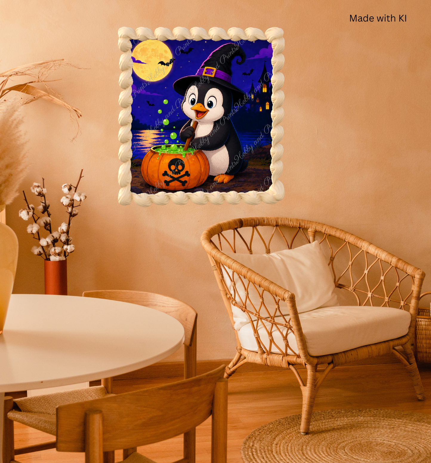 Halloween Pinguin mit Hexenhut