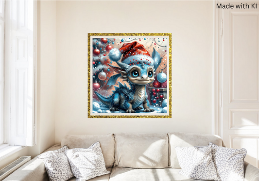 Drache Elco mit Weihnachtsmütze