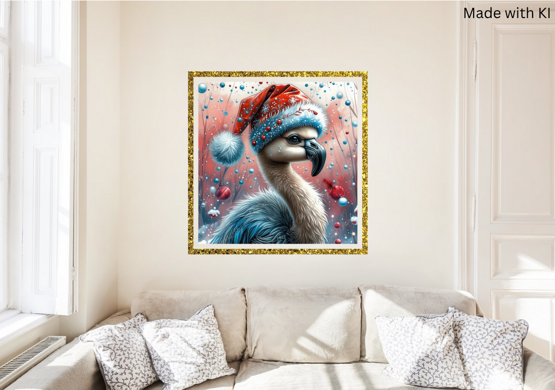 Flamingo Eddy mit Weihnachtsmütze